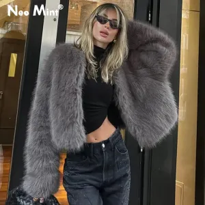Girls Eco Fur Faux Heavy-duty  Gray Jacket Fox Coat Street Hot Fur Women Thick Winter Fashion Female Warm Fluffy Huge price cut Short Brand