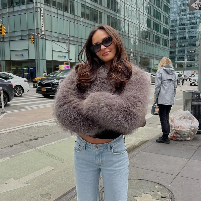 Girls Eco Fur Faux Heavy-duty  Gray Jacket Fox Coat Street Hot Fur Women Thick Winter Fashion Female Warm Fluffy Huge price cut Short Brand
