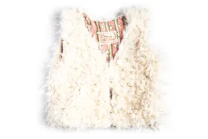 Girls White Faux Fur Vest | Flower Stripes Rose