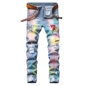 Graffiti Printed Denim Jeans