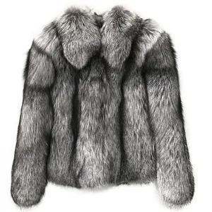 Gray and Black Faux Fur Coat