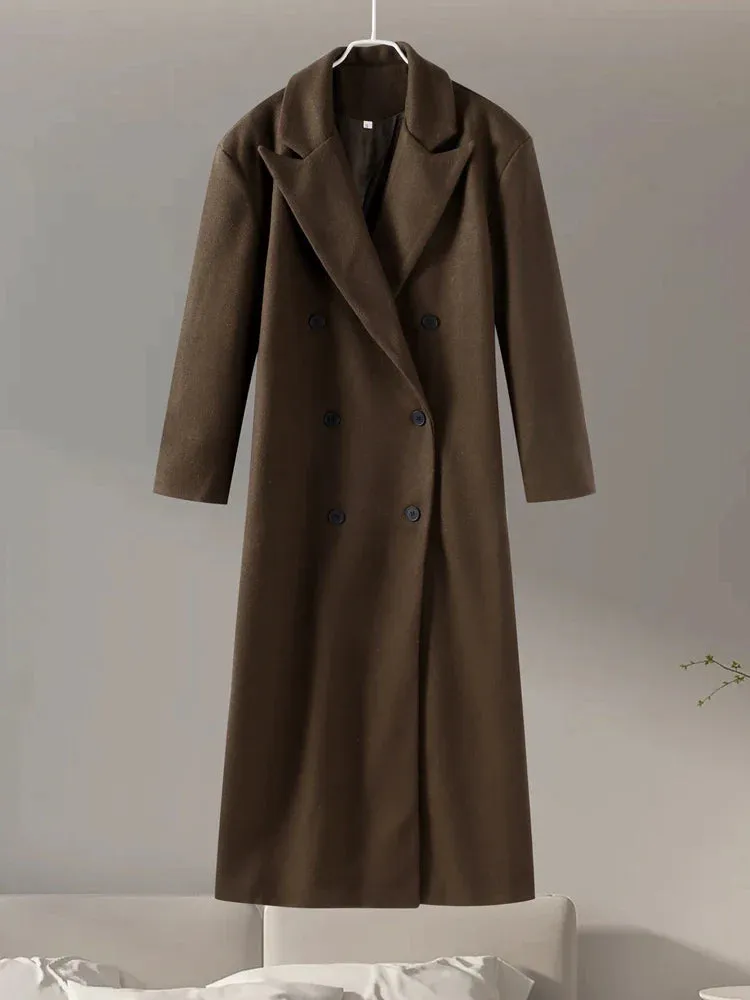Gray Casual Wool Notched Button Up Overcoat