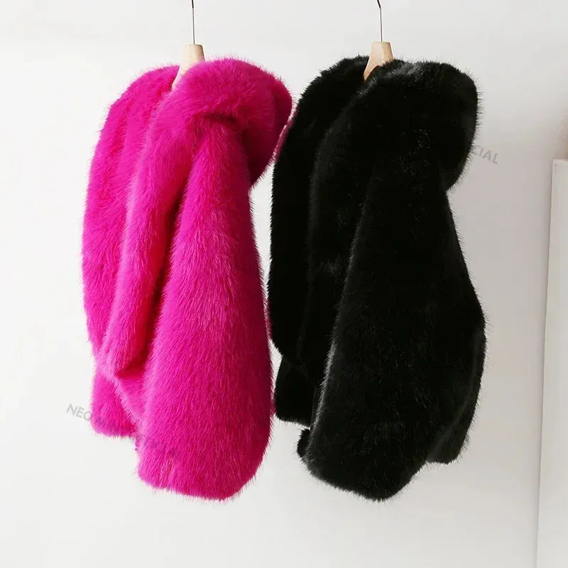 Hailey Coat Runway Faux Overcoat Hooded Chic Brand Jacket Winter Daily special Compatible Women Iconic Shaggy Fox Batwing Fashion Fur Bieber Fur