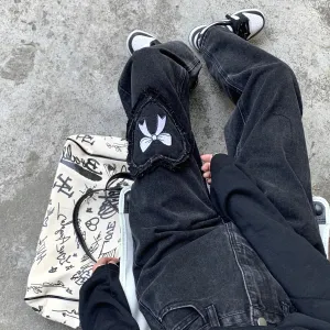 Heart Patched Bow Embroidered Denim Pants SD01420