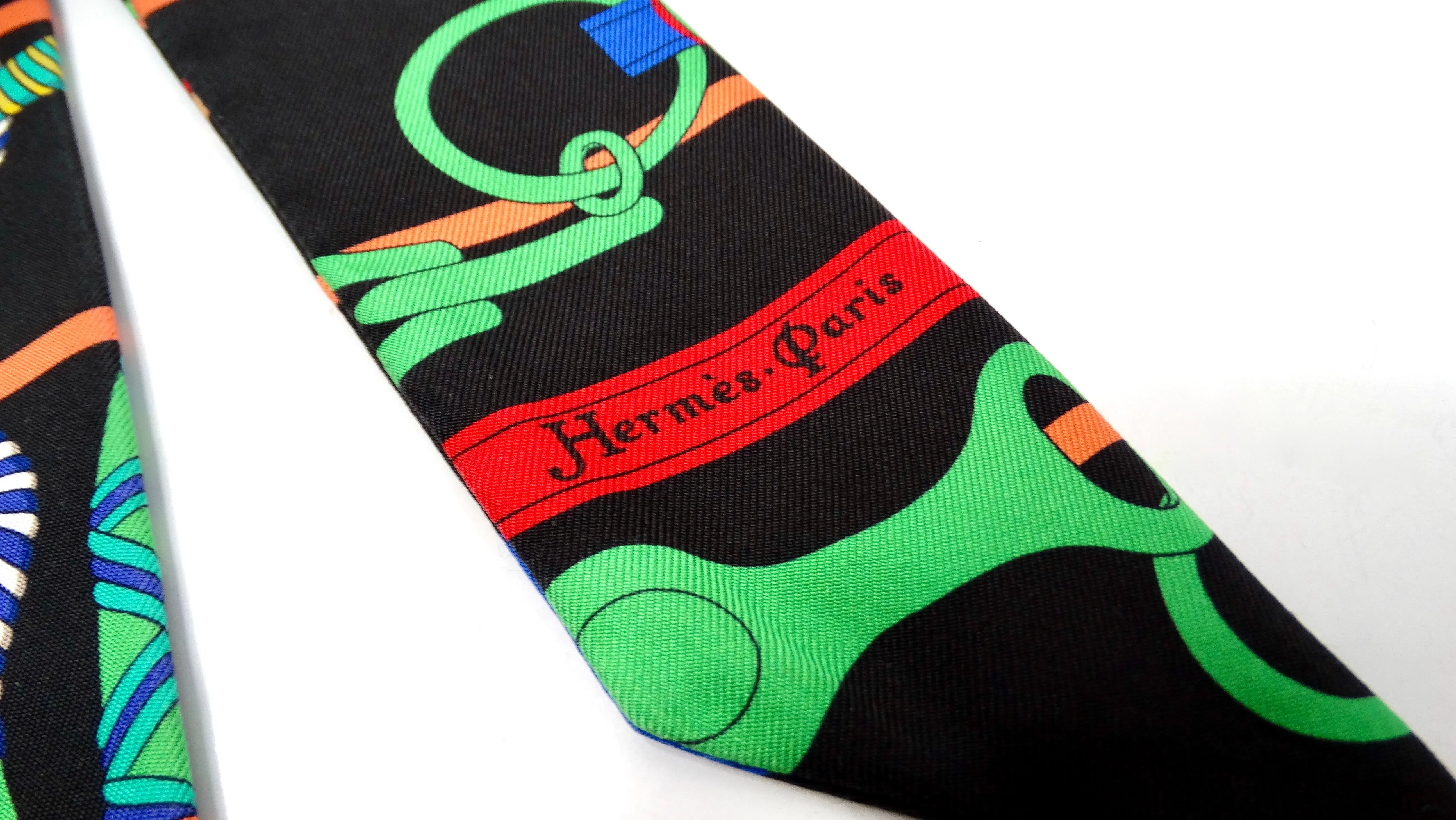 Hermes Black & Multicolor "Mors a Jouets" Print Silk Twilly