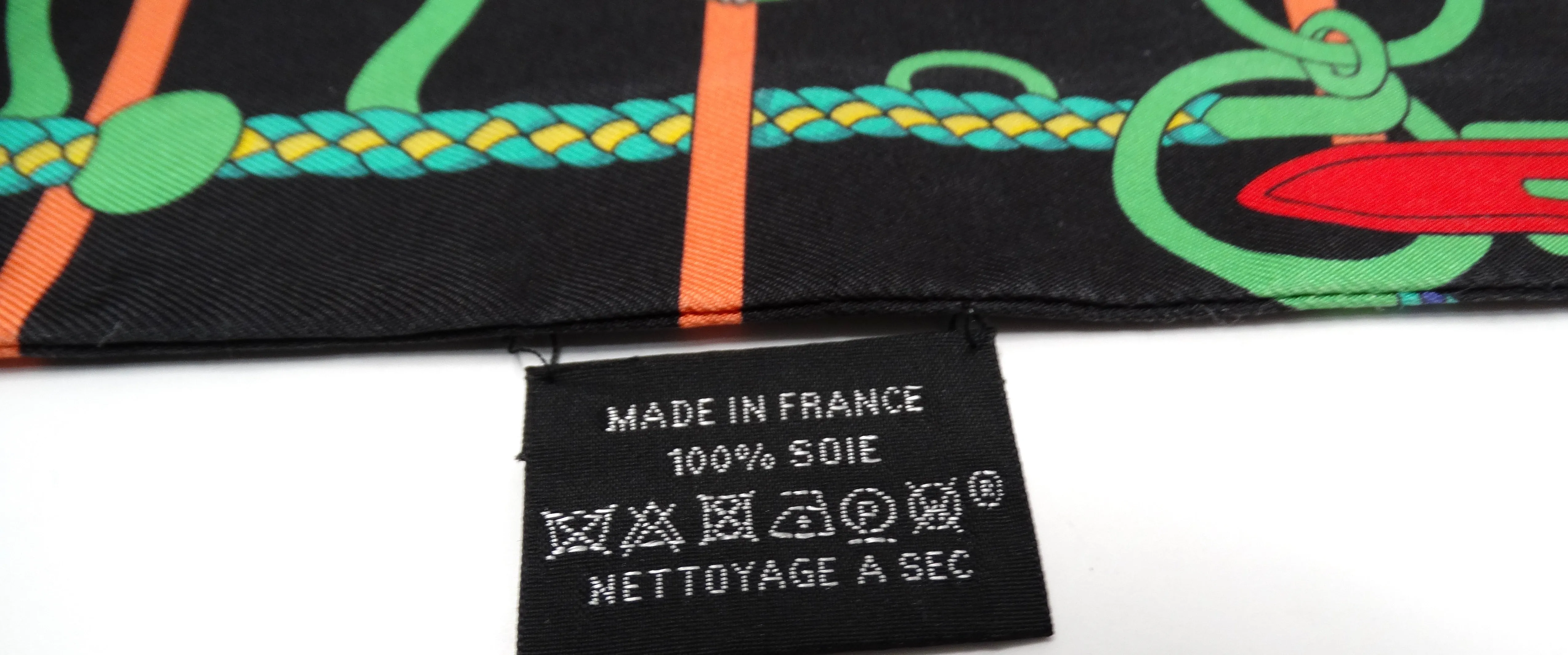 Hermes Black & Multicolor "Mors a Jouets" Print Silk Twilly