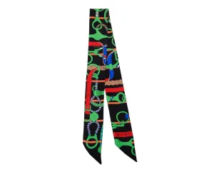 Hermes Black & Multicolor "Mors a Jouets" Print Silk Twilly