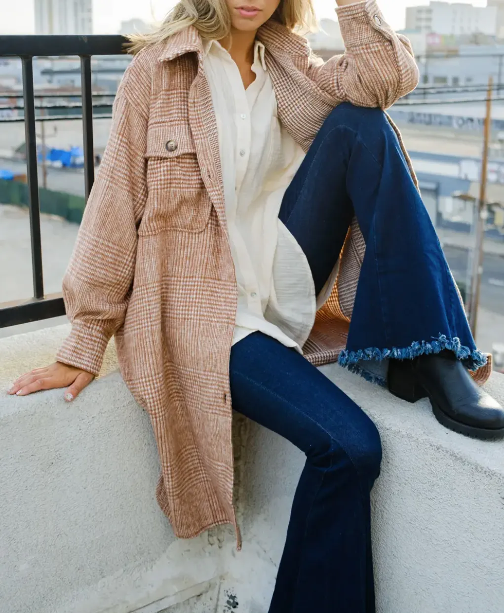 HOUNDSTOOTH BRUSHED SHIRT-JACKET