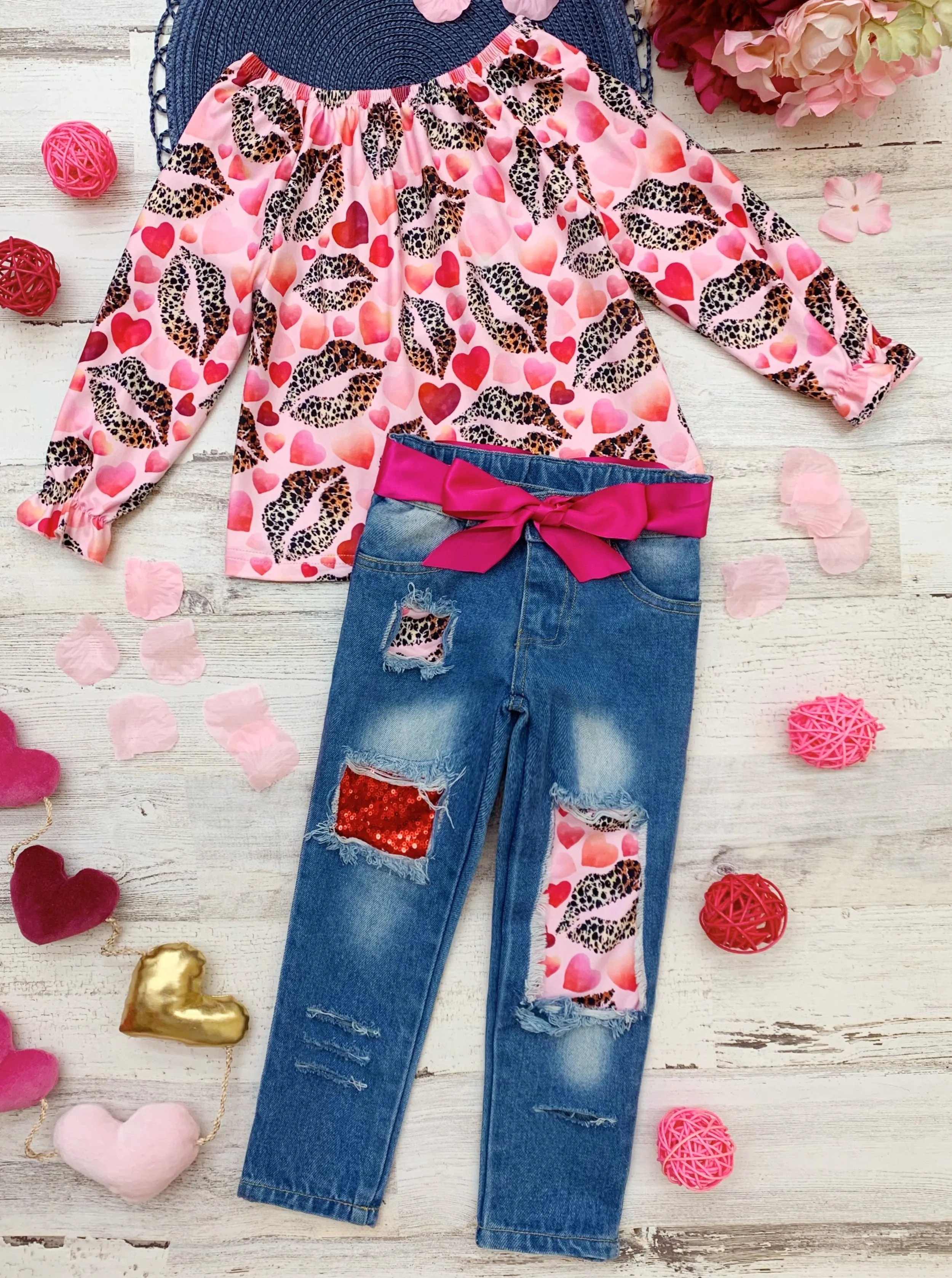 I Heart You Patched Denim Set