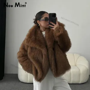 Iconic Collar Fox Outerwear Fashion Fluffy Coat Fur Ins Women Holiday sale Winter Hot Chic Square Faux Blogger Girls Jacket Fur Courteous