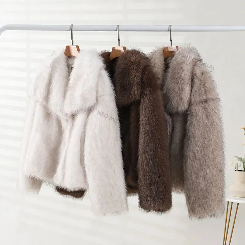 Iconic Collar Fox Outerwear Fashion Fluffy Coat Fur Ins Women Holiday sale Winter Hot Chic Square Faux Blogger Girls Jacket Fur Courteous