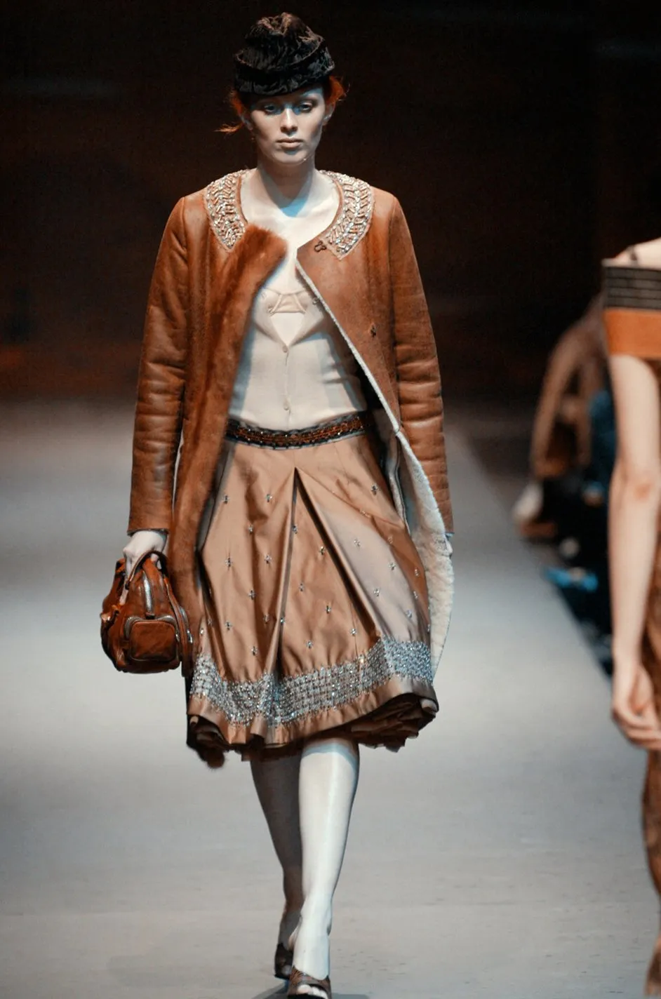 Iconic Fall 2004 Prada Look 14 Runway Shearling Coat w Mink Beading & Crystal Detailing