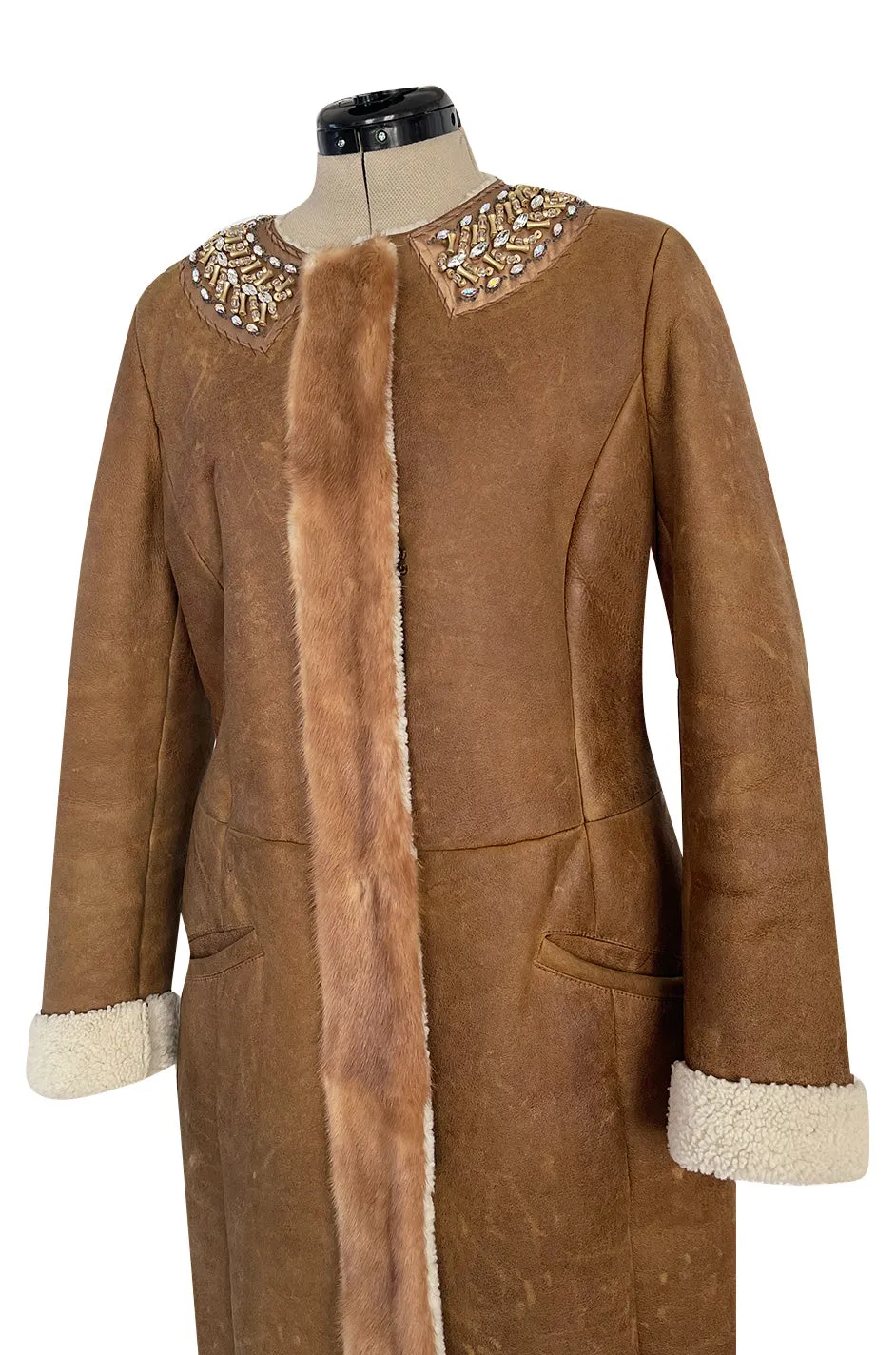 Iconic Fall 2004 Prada Look 14 Runway Shearling Coat w Mink Beading & Crystal Detailing