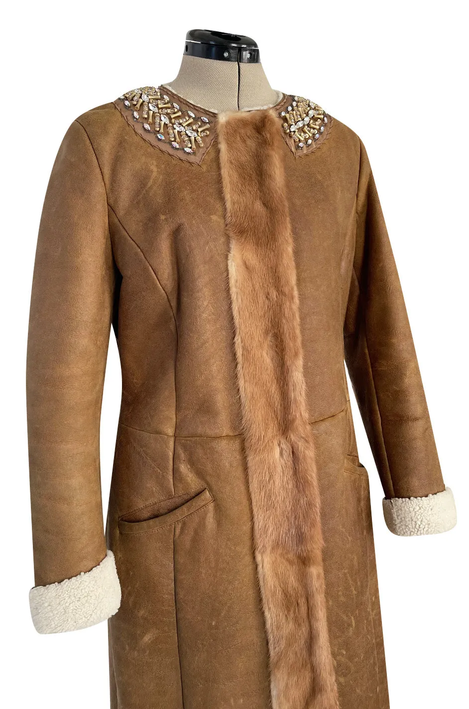 Iconic Fall 2004 Prada Look 14 Runway Shearling Coat w Mink Beading & Crystal Detailing