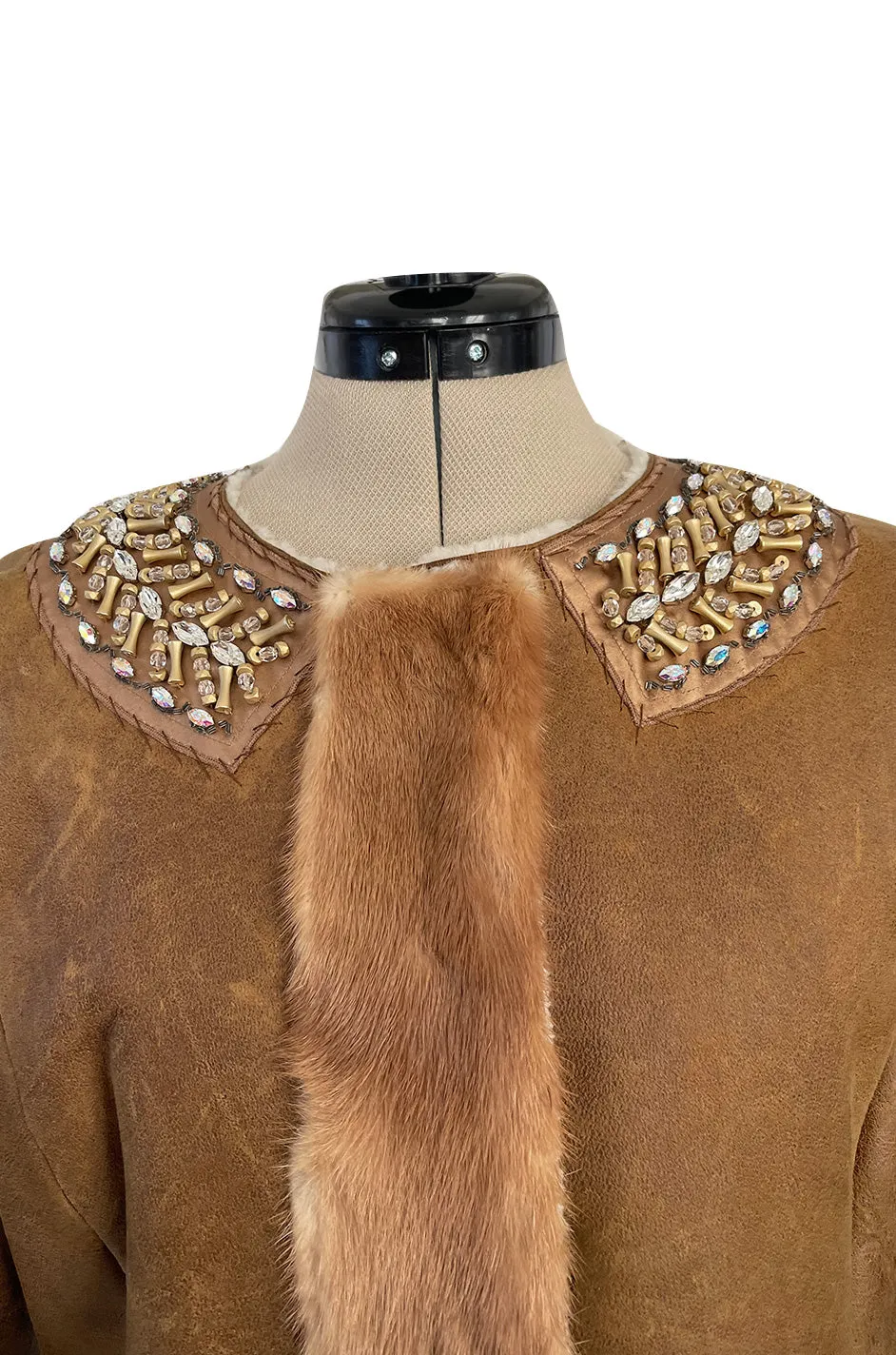Iconic Fall 2004 Prada Look 14 Runway Shearling Coat w Mink Beading & Crystal Detailing