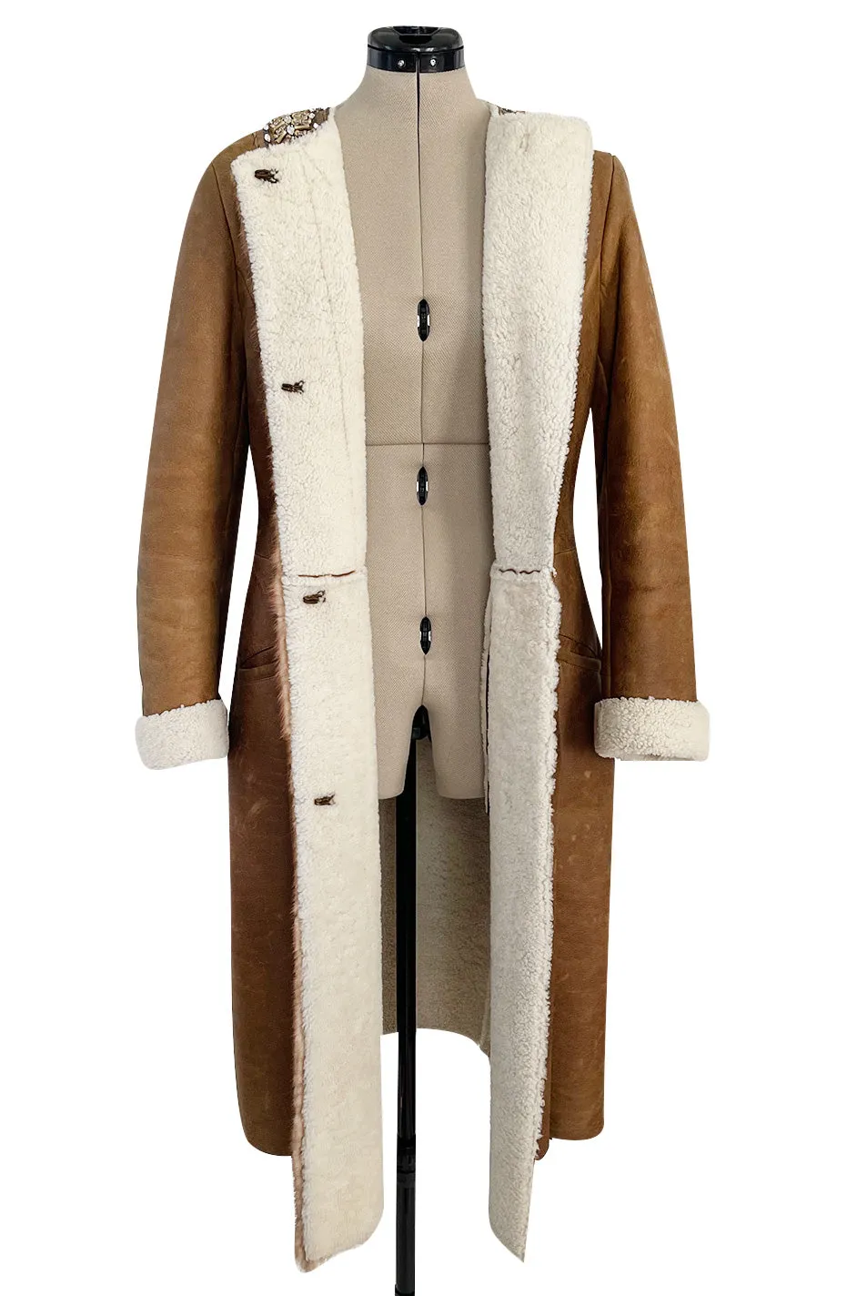 Iconic Fall 2004 Prada Look 14 Runway Shearling Coat w Mink Beading & Crystal Detailing