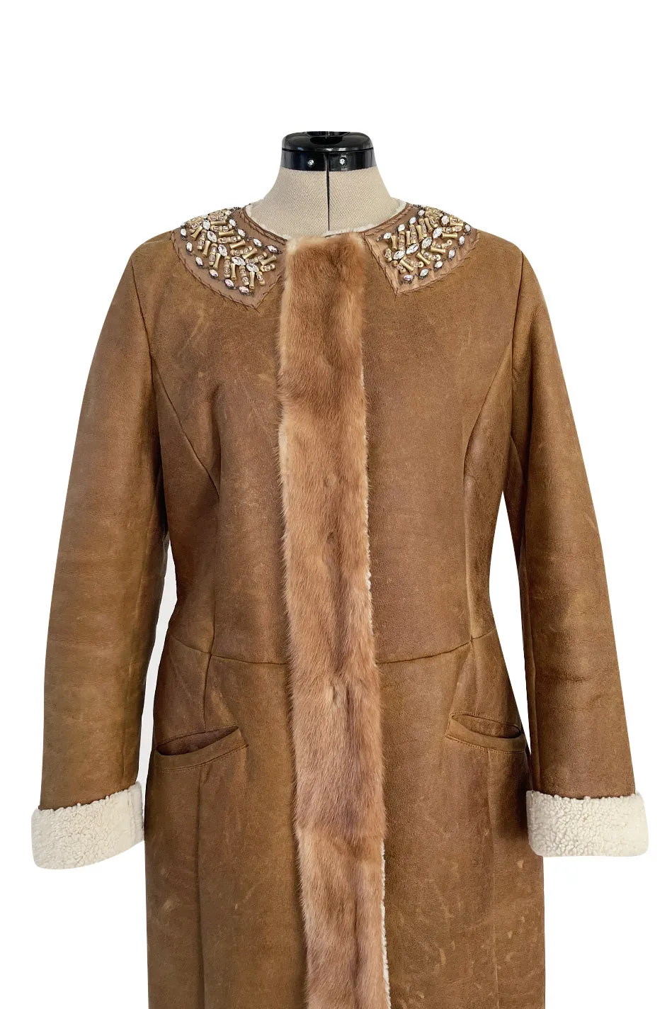 Iconic Fall 2004 Prada Look 14 Runway Shearling Coat w Mink Beading & Crystal Detailing