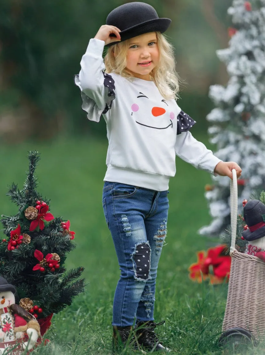 I'm Snow Happy Patched Jean Set