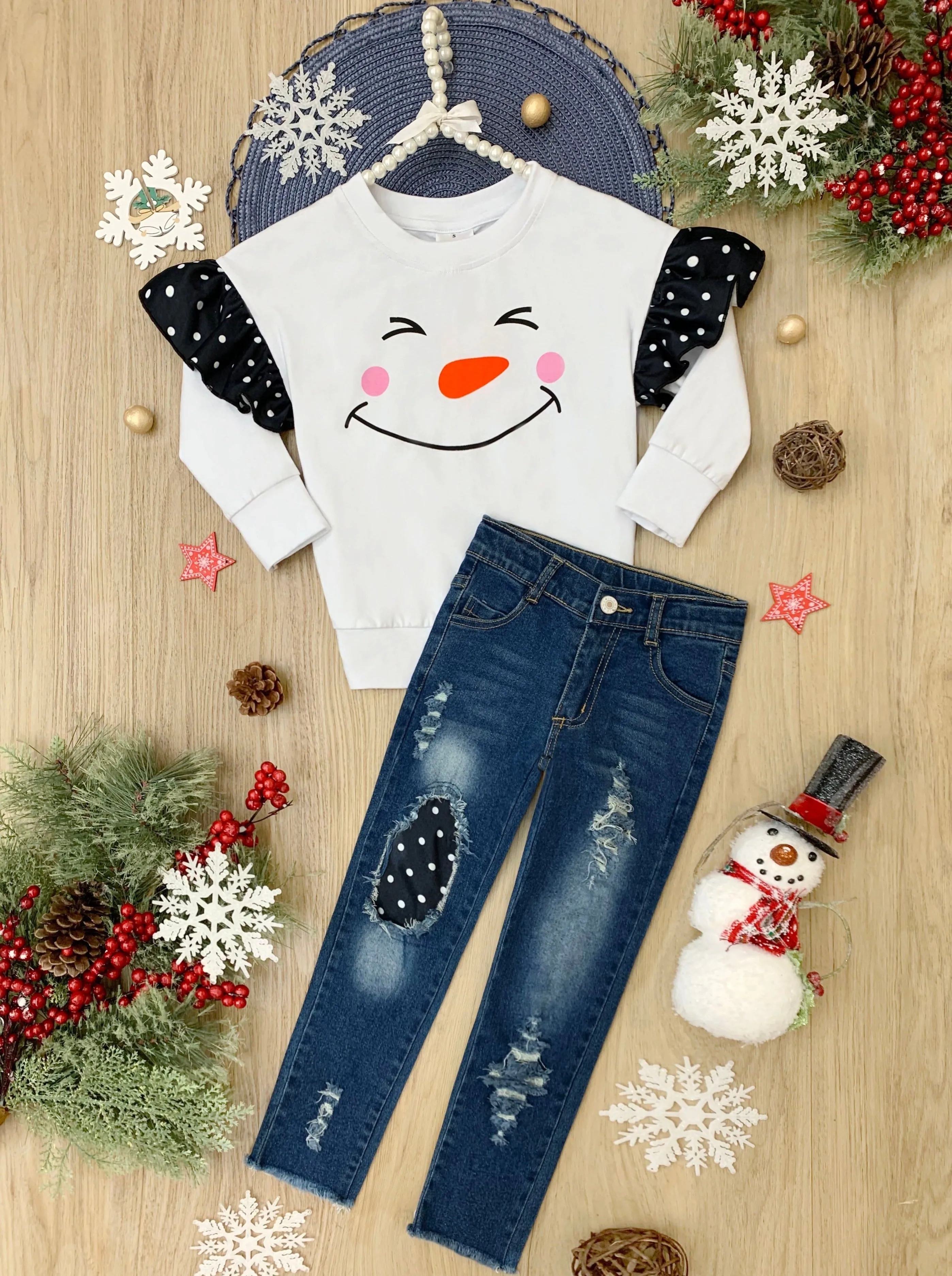I'm Snow Happy Patched Jean Set