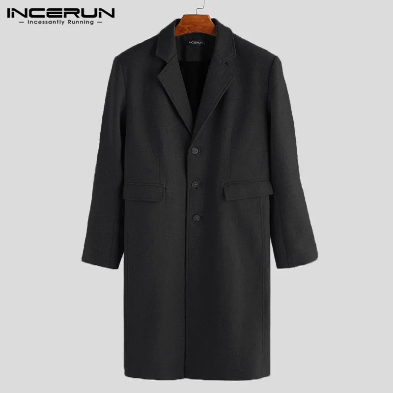 INCERUN Winter Men Coats Warm Fake Wool Jackets Plain Long Sleeve Faux Fleece Streetwear Fashion Men Long Trench Overcoats 2019