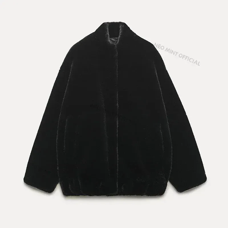 Jackets Fur Jacket Bomber Warm Thick Coat Winter Plush  Women Giant discount Faux Teen Rabbit Furry Oversized Padded Chunky Friendly service Girls