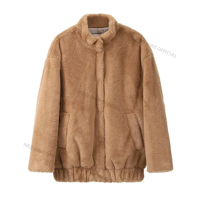 Jackets Fur Jacket Bomber Warm Thick Coat Winter Plush  Women Giant discount Faux Teen Rabbit Furry Oversized Padded Chunky Friendly service Girls