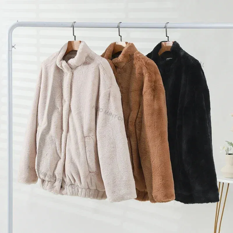Jackets Fur Jacket Bomber Warm Thick Coat Winter Plush  Women Giant discount Faux Teen Rabbit Furry Oversized Padded Chunky Friendly service Girls