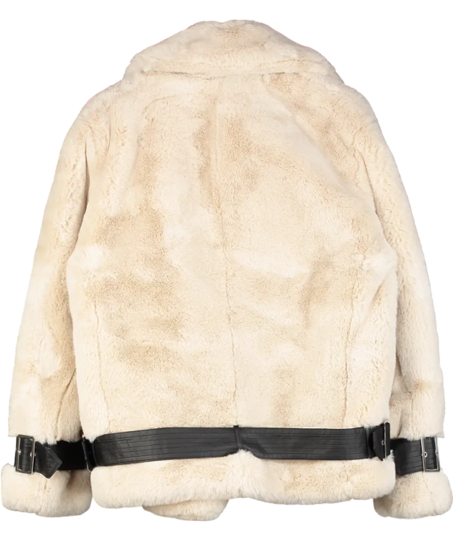 Karen Millen Cream Faux Fur Biker Coat UK 8