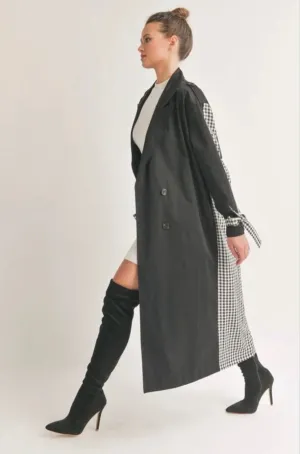 Katie’s Black And White Checkered Trench Coat