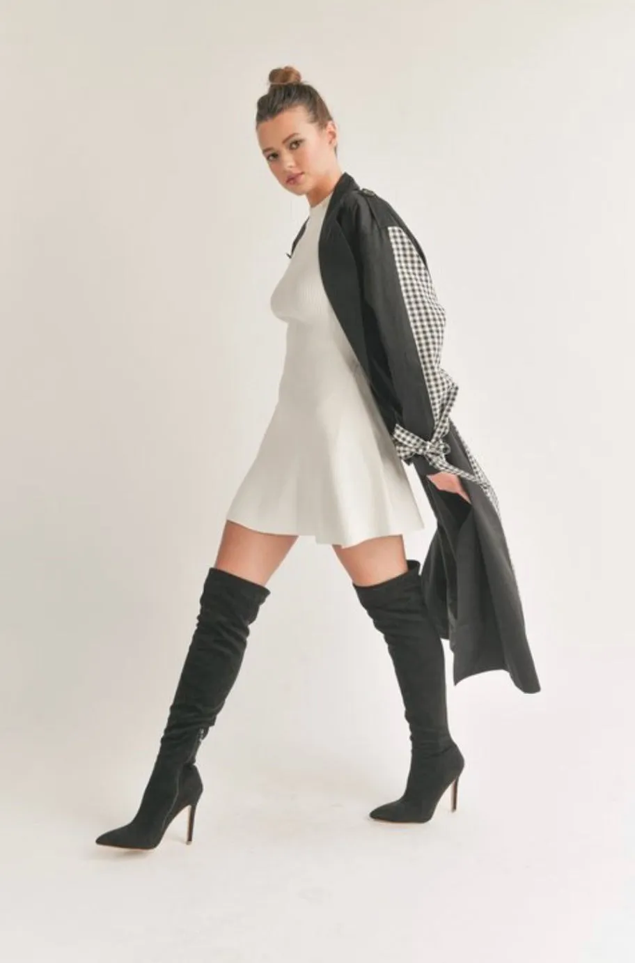 Katie’s Black And White Checkered Trench Coat