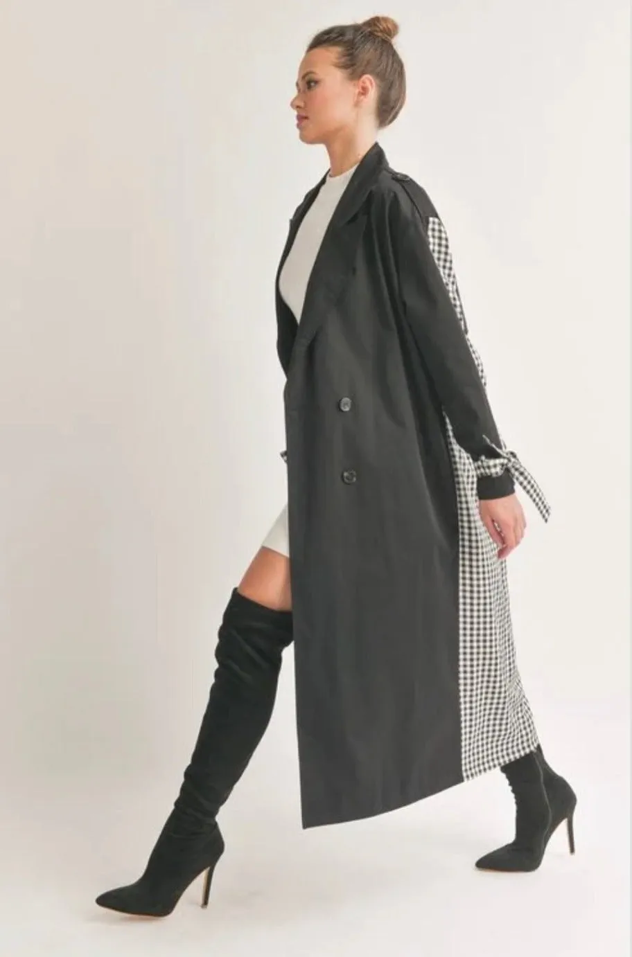 Katie’s Black And White Checkered Trench Coat