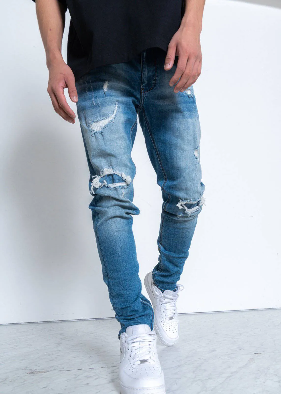 Konus Men's Rip and Repair Slim Fit Denim
