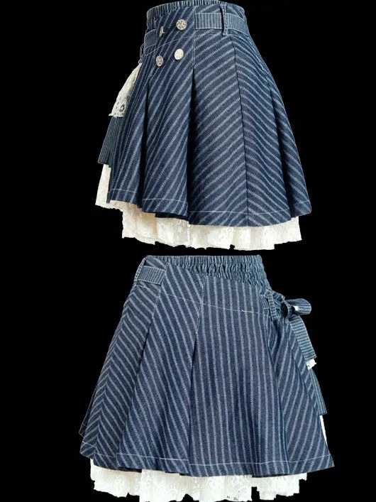 lace striped denim skirt