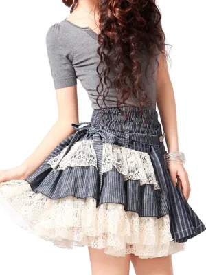 lace striped denim skirt