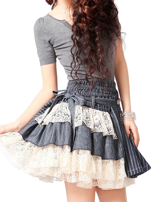 lace striped denim skirt