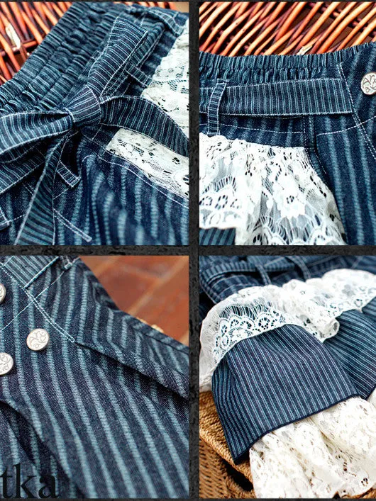 lace striped denim skirt