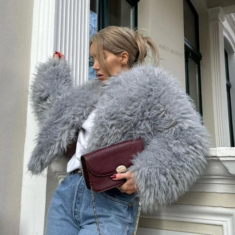 Lamb Faux Streetwear Hot Exclusive Blogger Fur Fashion Jacket Secure platform Cropped  Girls Safe transactions Fuzzy Fur Brand Women Ins Winter Chic