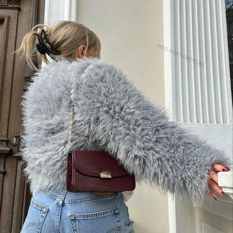 Lamb Faux Streetwear Hot Exclusive Blogger Fur Fashion Jacket Secure platform Cropped  Girls Safe transactions Fuzzy Fur Brand Women Ins Winter Chic