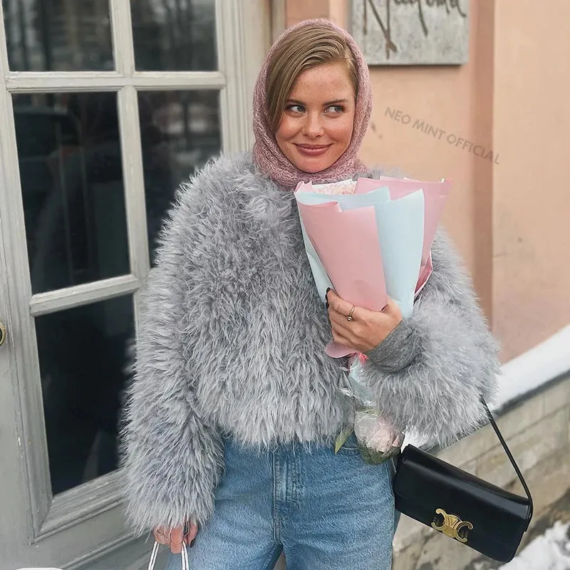 Lamb Faux Streetwear Hot Exclusive Blogger Fur Fashion Jacket Secure platform Cropped  Girls Safe transactions Fuzzy Fur Brand Women Ins Winter Chic