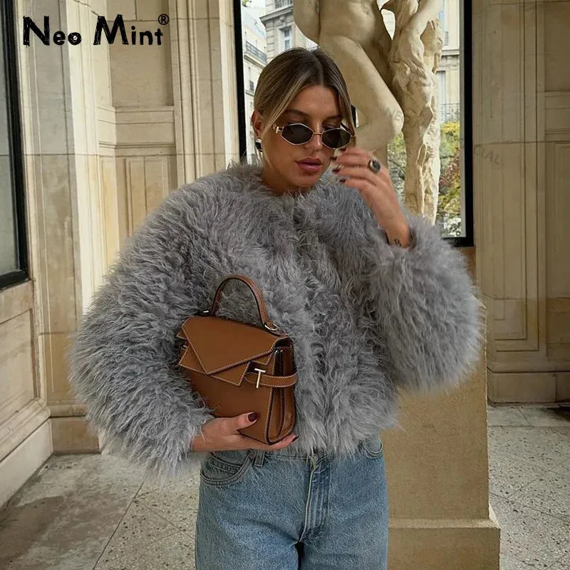 Lamb Faux Streetwear Hot Exclusive Blogger Fur Fashion Jacket Secure platform Cropped  Girls Safe transactions Fuzzy Fur Brand Women Ins Winter Chic