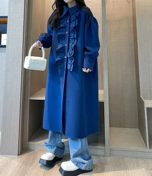 Lautaro Ruffled Woolen Lantern Sleeve Overcoat