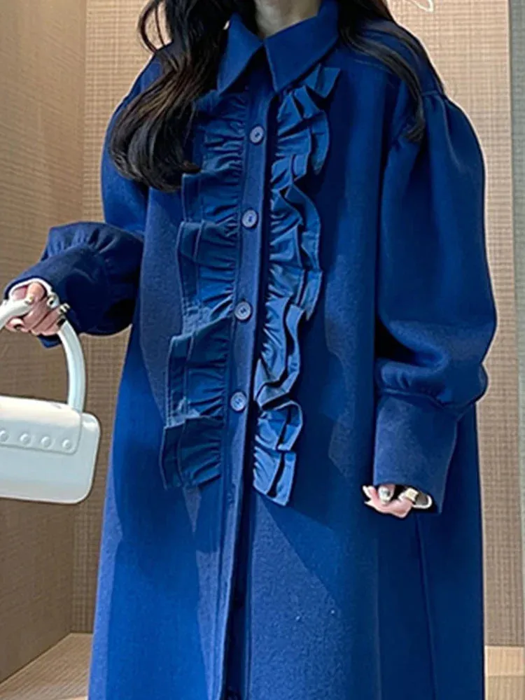 Lautaro Ruffled Woolen Lantern Sleeve Overcoat