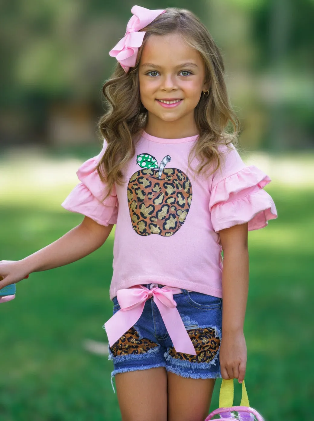 Learning Leopard Patched Denim Short Set