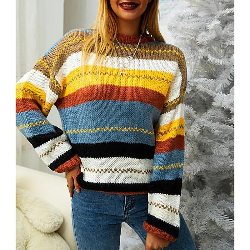 Leisure Women Colorful Striped Fall Sweaters