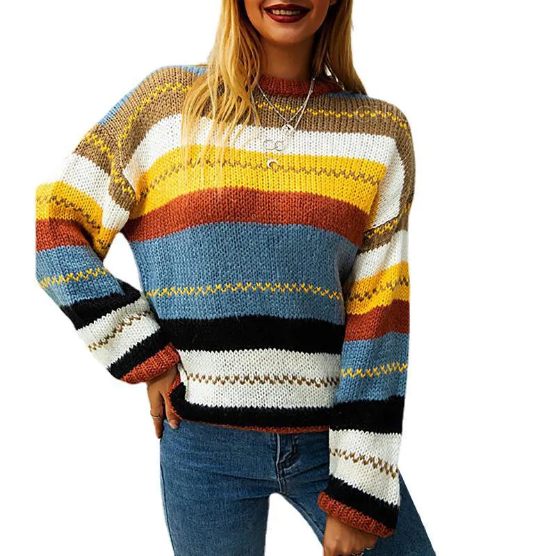 Leisure Women Colorful Striped Fall Sweaters