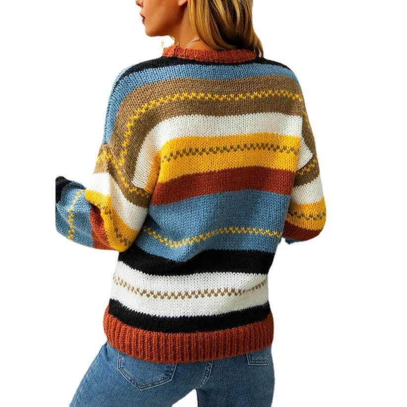 Leisure Women Colorful Striped Fall Sweaters
