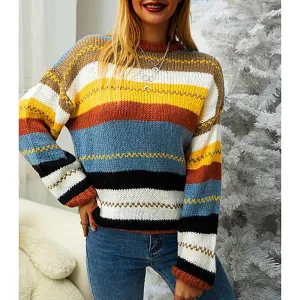 Leisure Women Colorful Striped Fall Sweaters