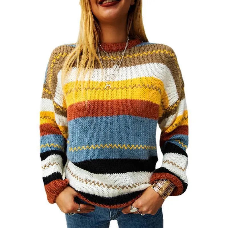 Leisure Women Colorful Striped Fall Sweaters