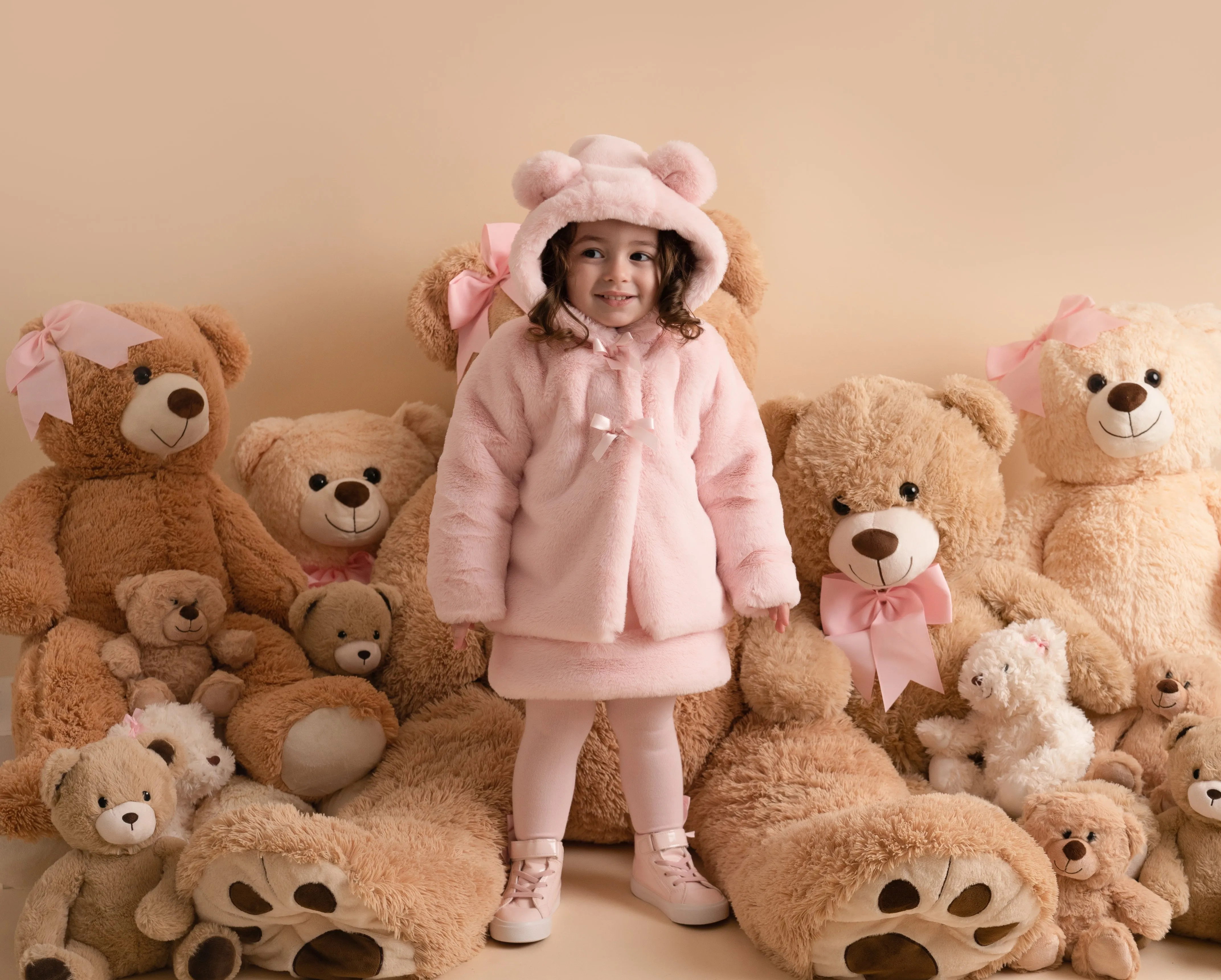 Little A Gabriella Faux Fur Hooded Jacket - Baby Pink