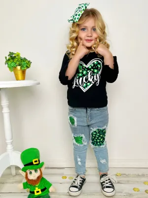 Lucky Heart Patched Jeans Set